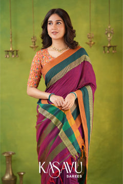 Kasavu Pink Narayanpet Cotton Saree