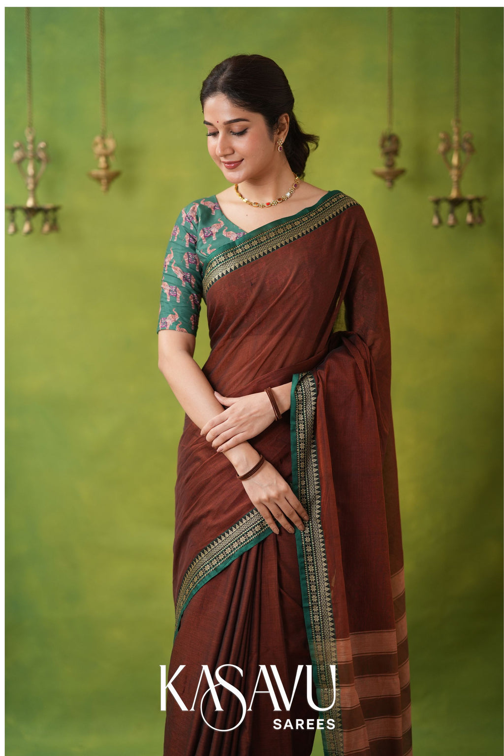 Kasavu Brown Narayanpet Cotton Saree