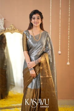 Kasavu Gold-Silver Tissue Cotten Saree