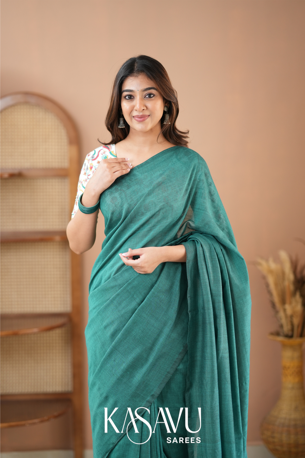Kasavu Rama Green Powerloom Cotton Saree