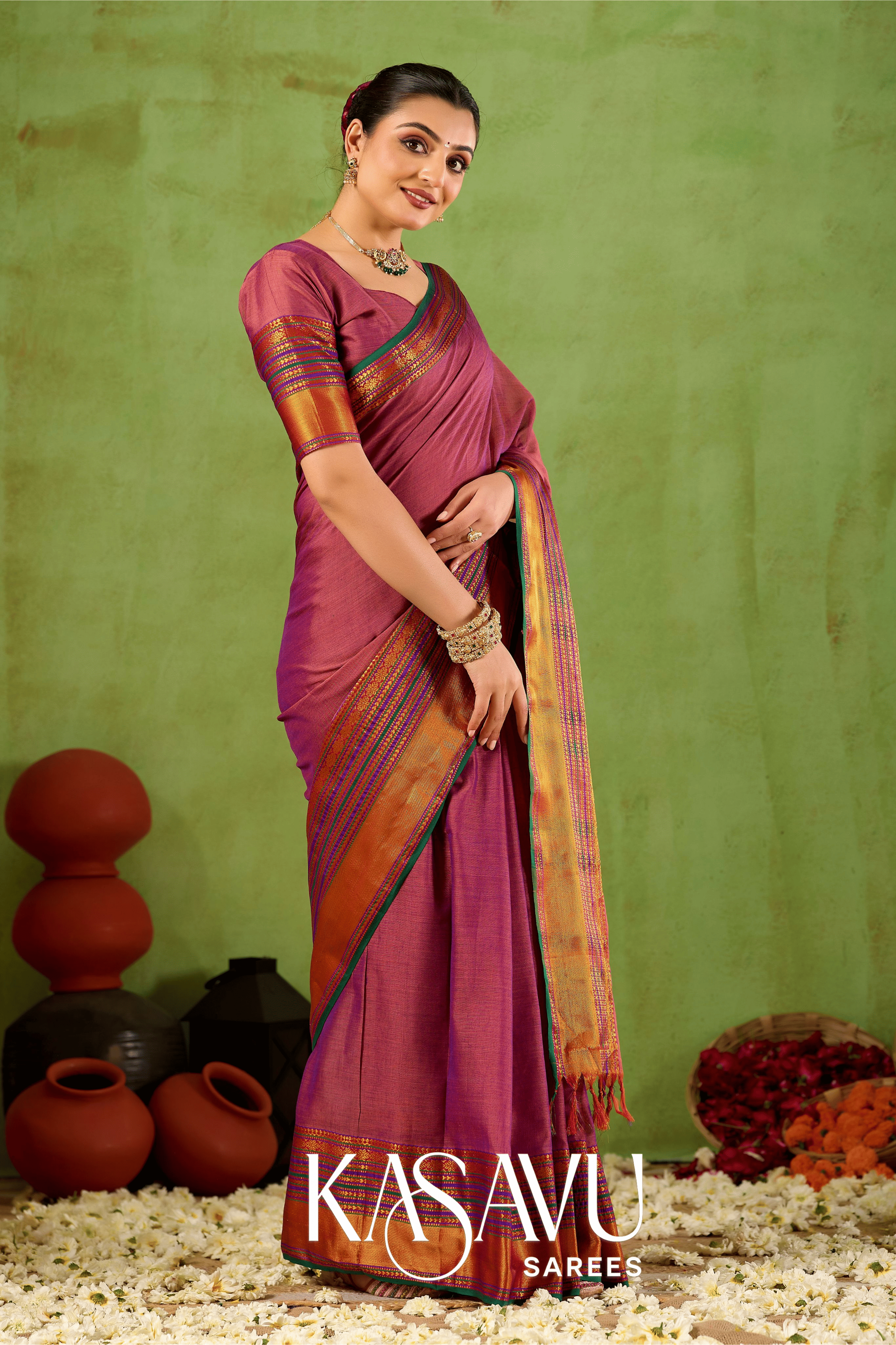 Kasavu Pink Narayanpet Cotton Saree