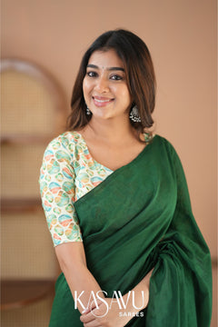Kasavu Green Powerloom Cotton Saree
