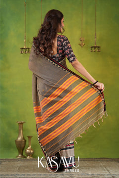 Kasavu Gray Narayanpet Cotton Saree