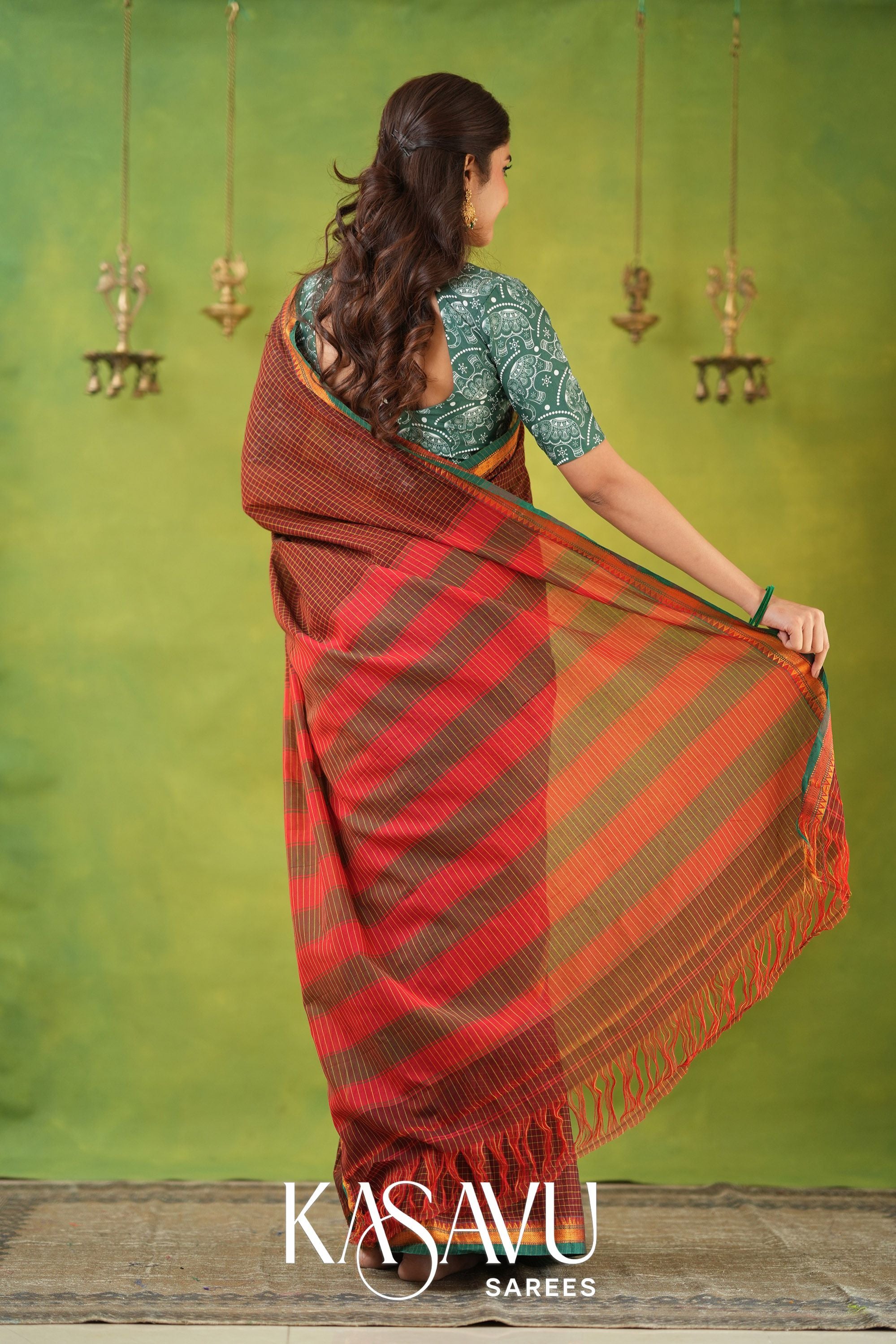 Kasavu Brown Narayanpet Cotton Saree