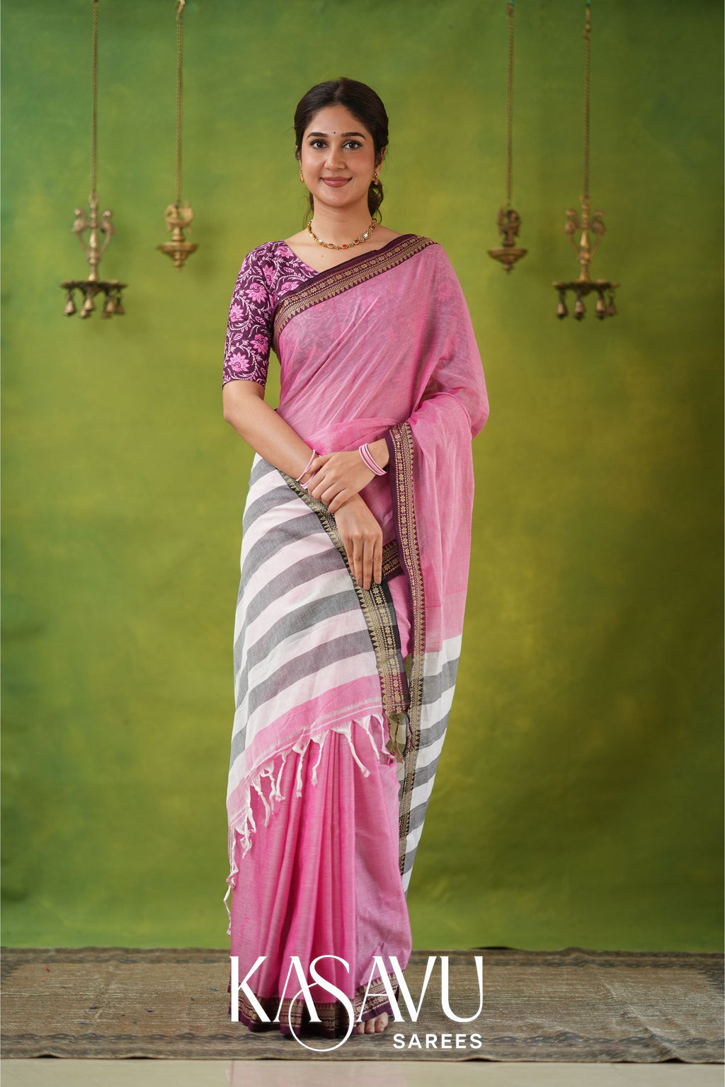 Kasavu Pink Narayanpet Cotton Saree