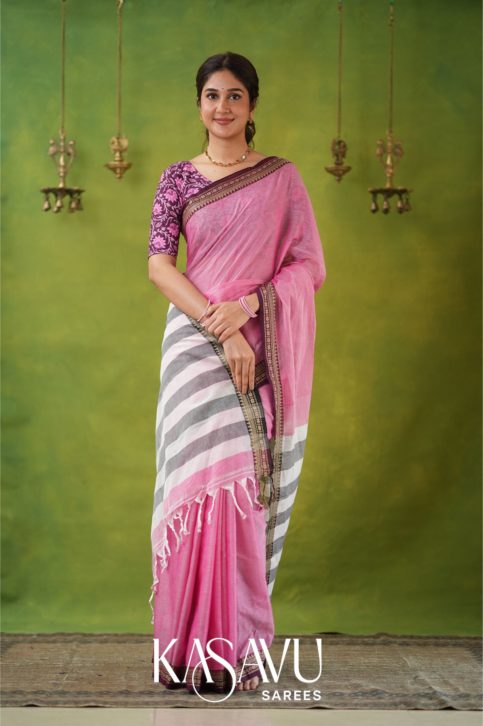Kasavu Pink Narayanpet Cotton Saree