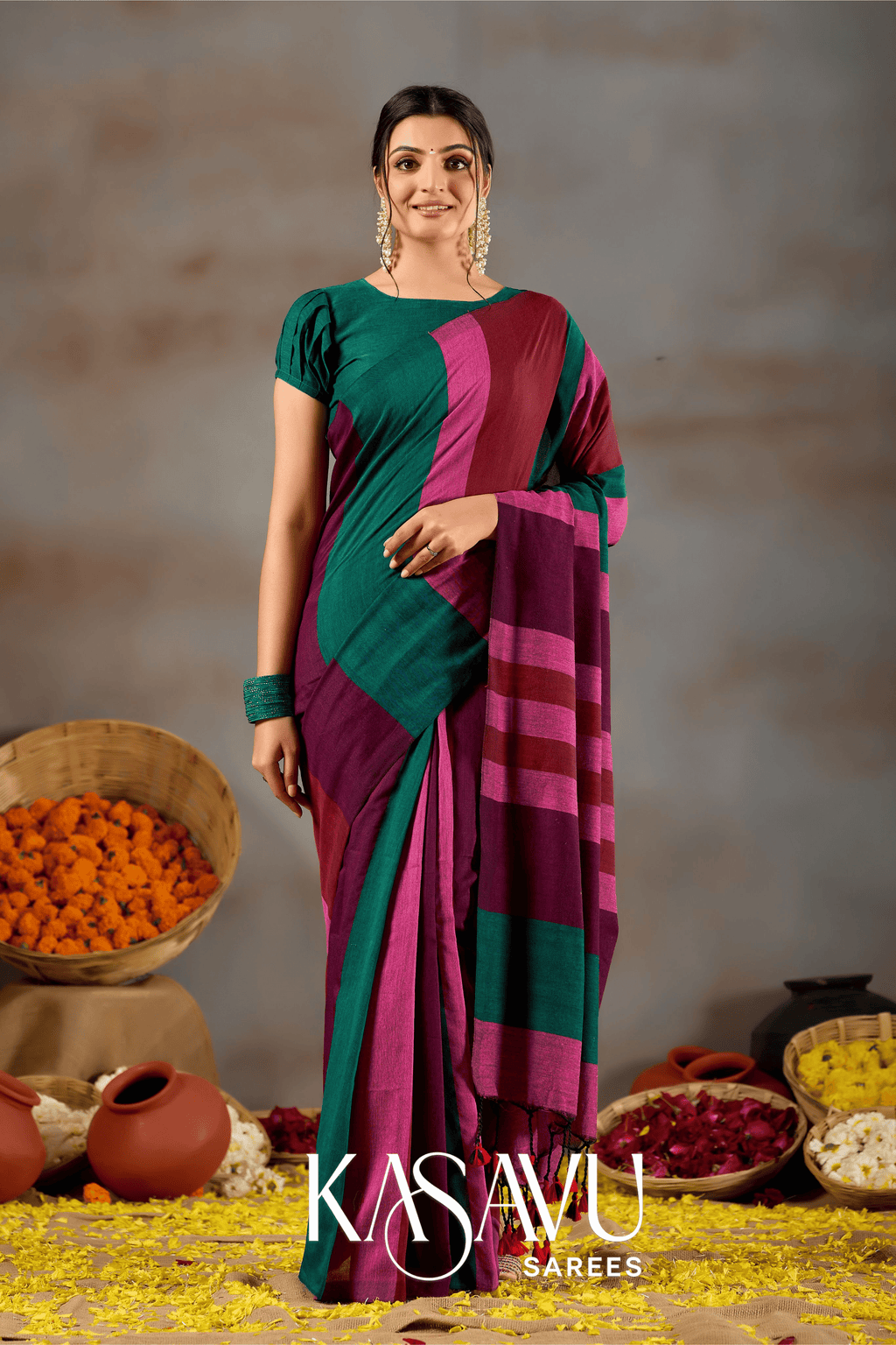 Kasavu Multi Khadi Cotton Saree