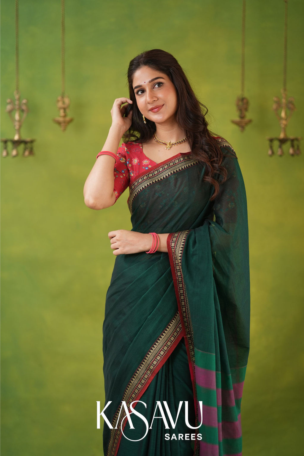 Kasavu Green Narayanpet Cotton Saree