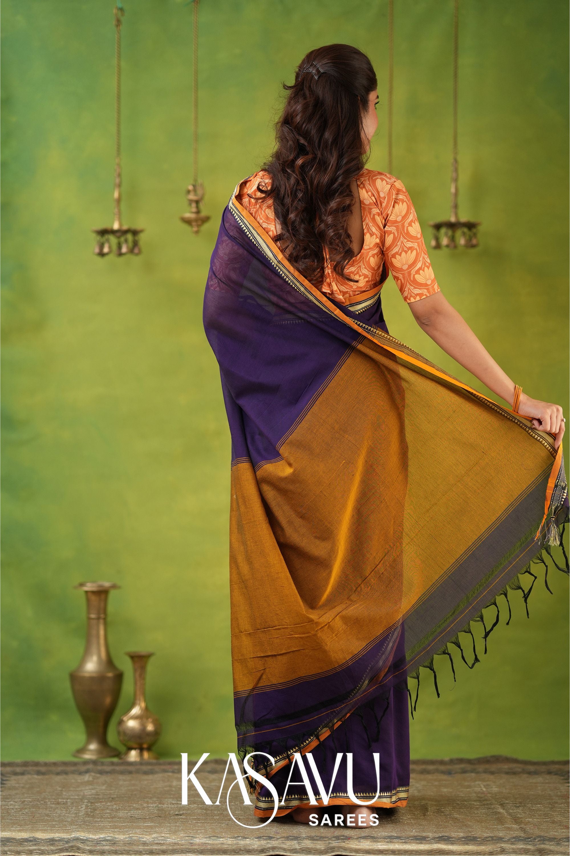 Kasavu Violet Narayanpet Cotton Saree