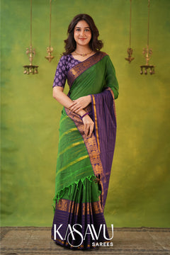 Kasavu Green Narayanpet Cotton Saree
