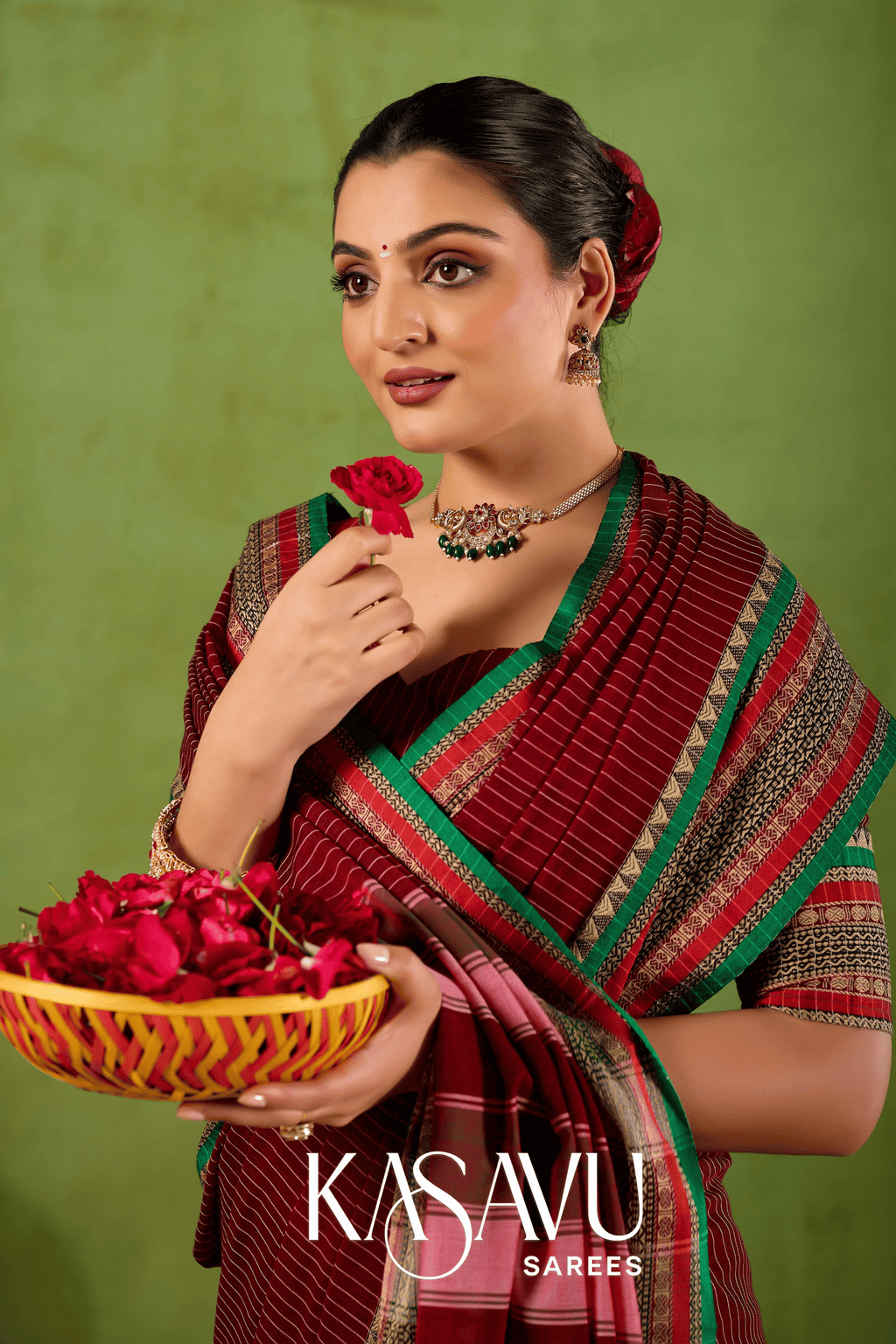 Kasavu Maroon Narayanpet Cotton Saree