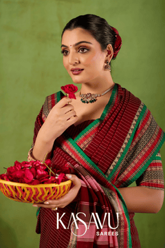 Kasavu Maroon Narayanpet Cotton Saree