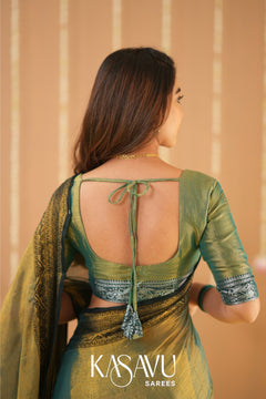 Kasavu Green Tissue Cotten Saree