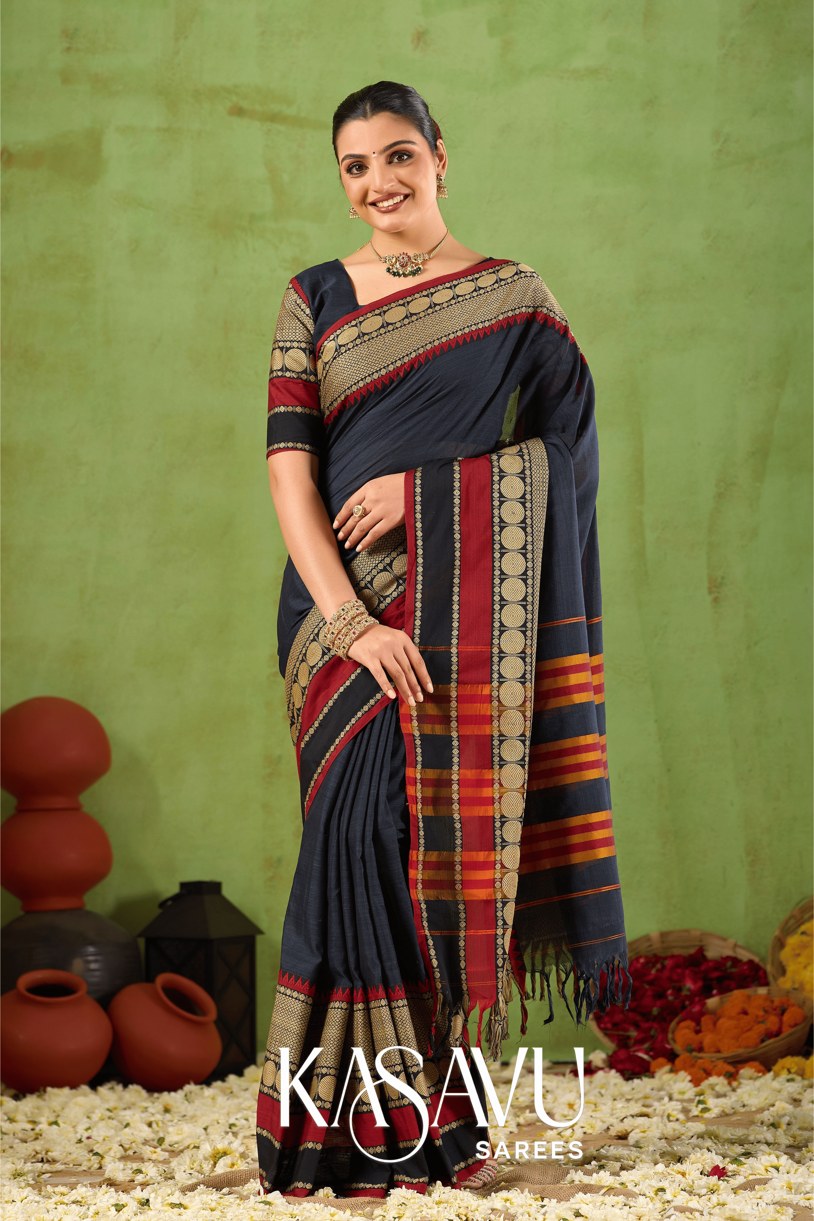Kasavu Black Narayanpet Cotton Saree