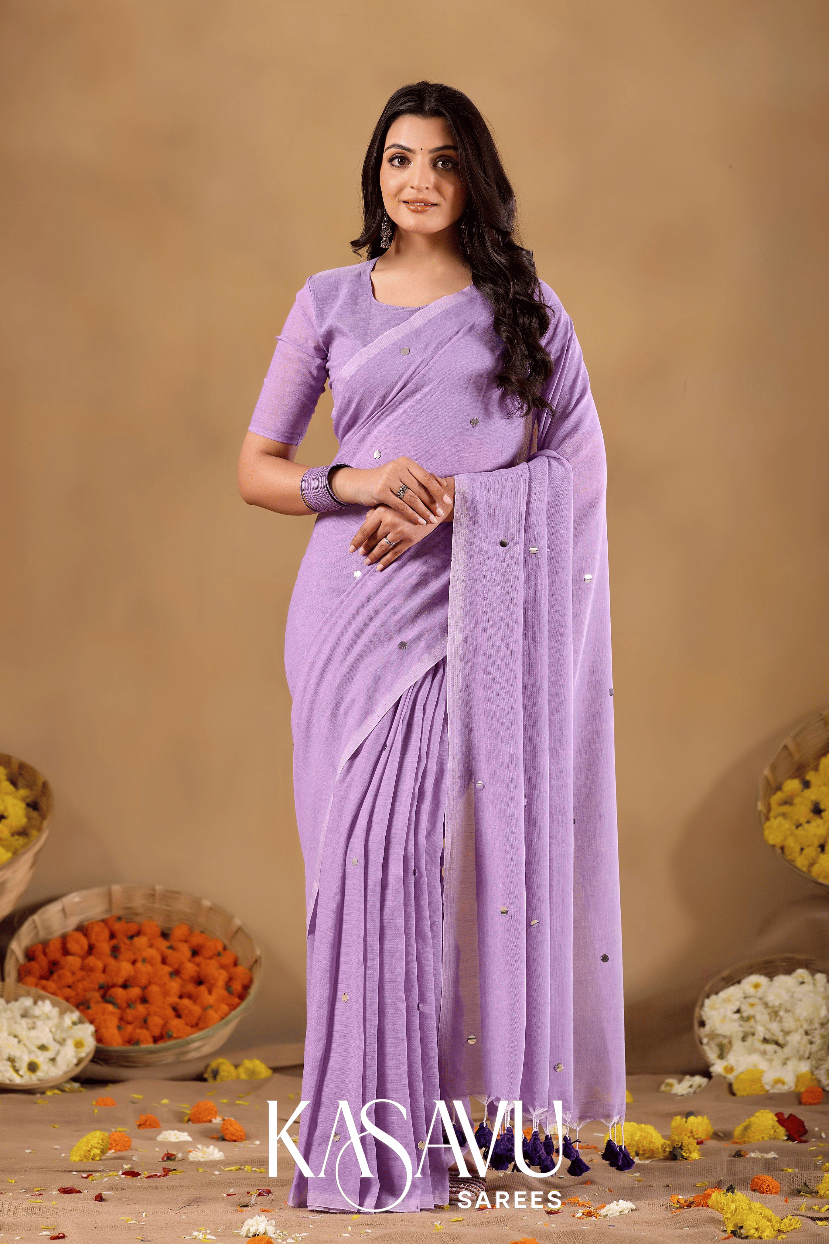 Kasavu Lavendar Gini Cotton Saree