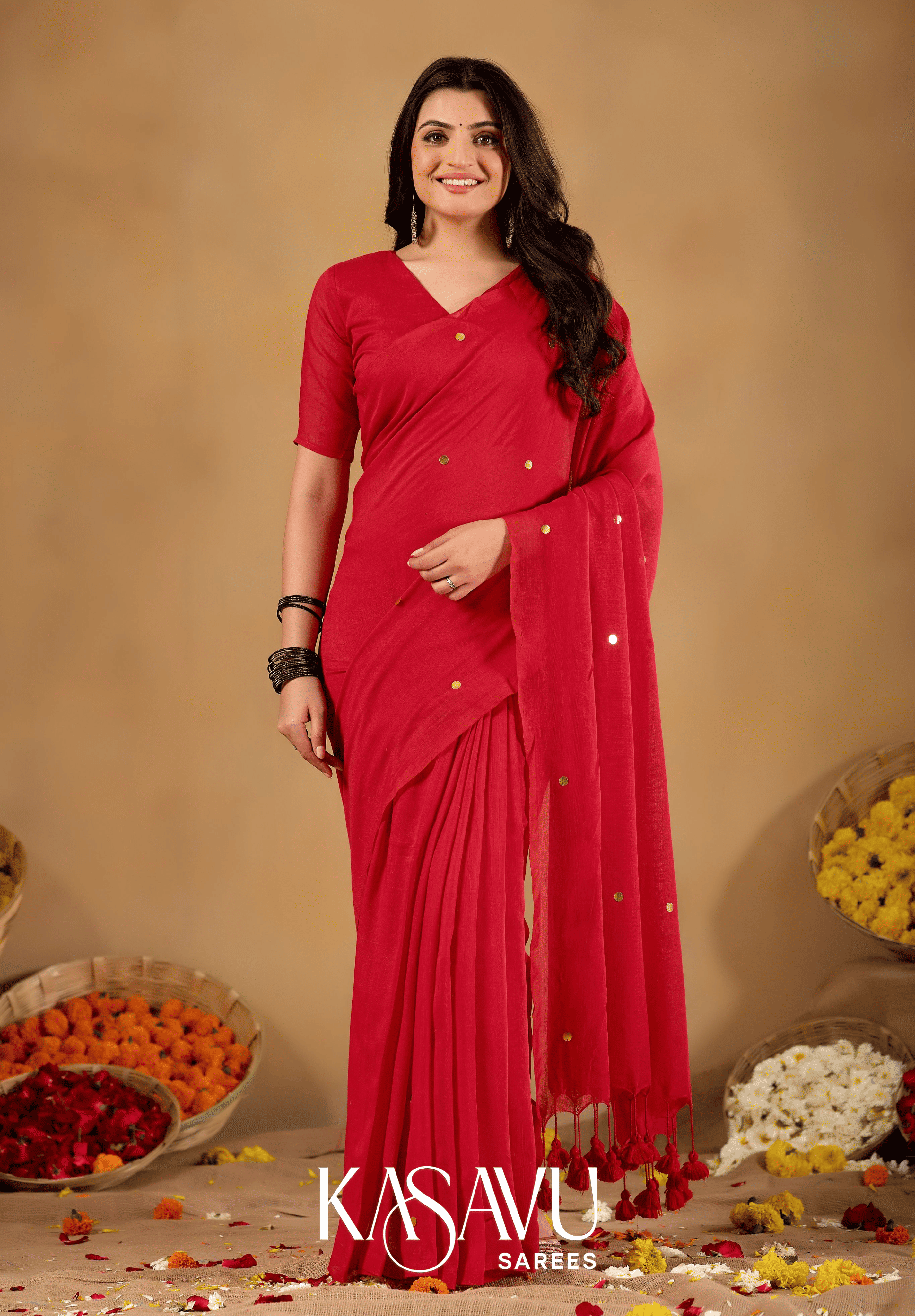 Kasavu Red Gini Cotton Saree