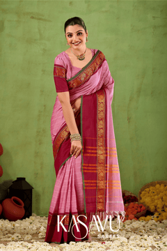 Kasavu Pink Narayanpet Cotton Saree