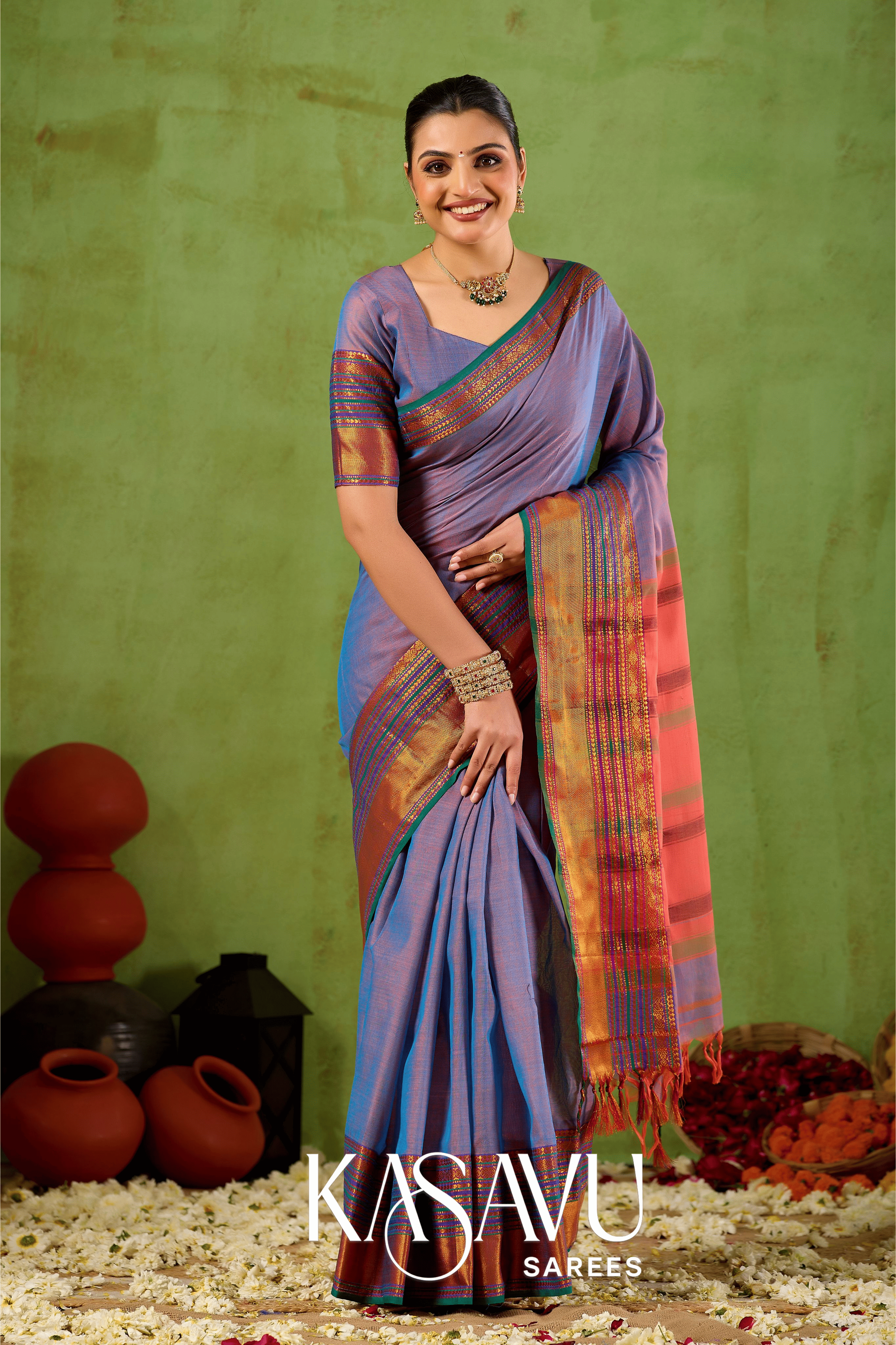 Kasavu Lavendar Narayanpet Cotton Saree