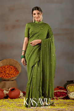 Kasavu Green Gini Cotton Saree