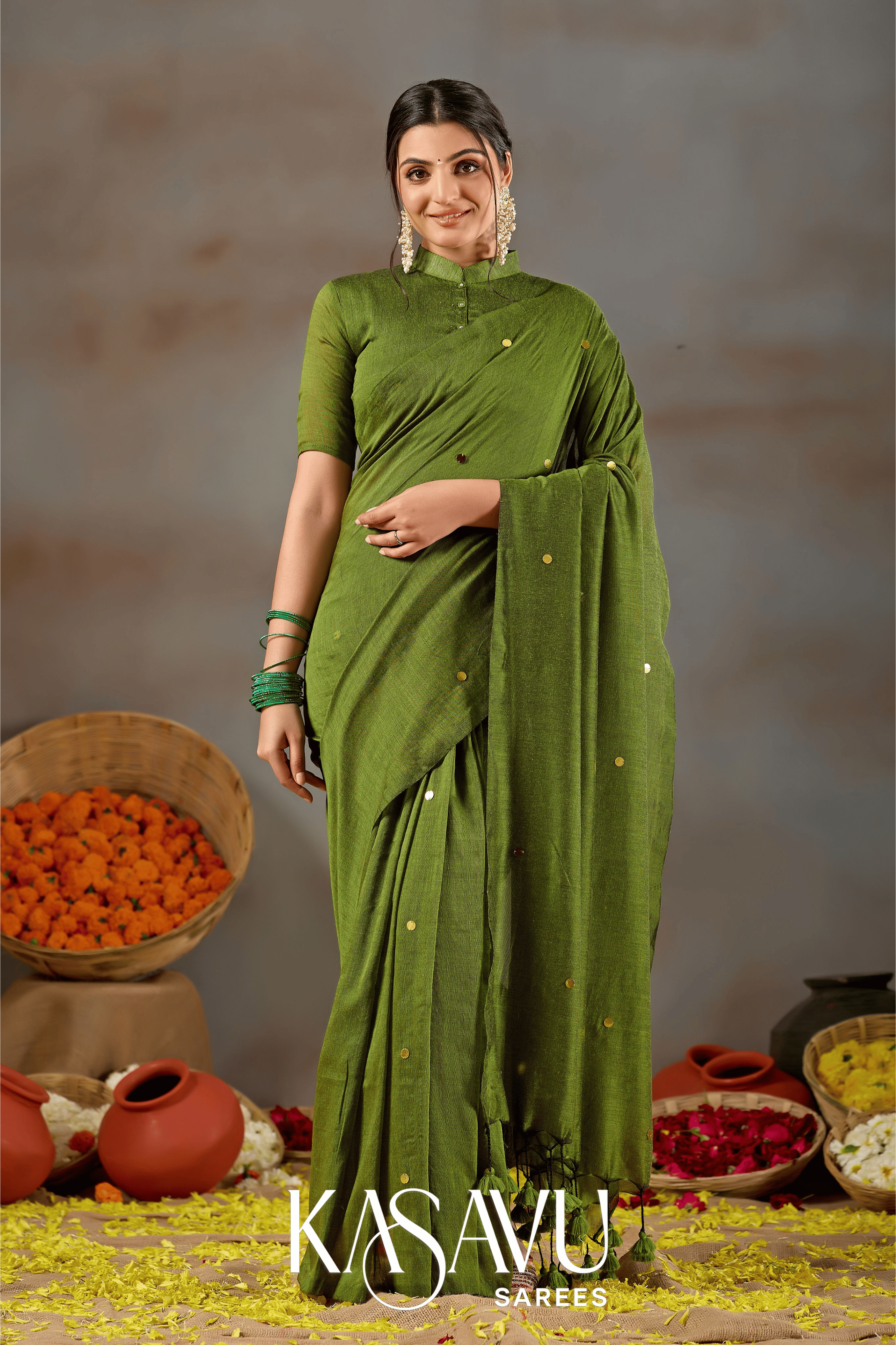 Kasavu Green Gini Cotton Saree