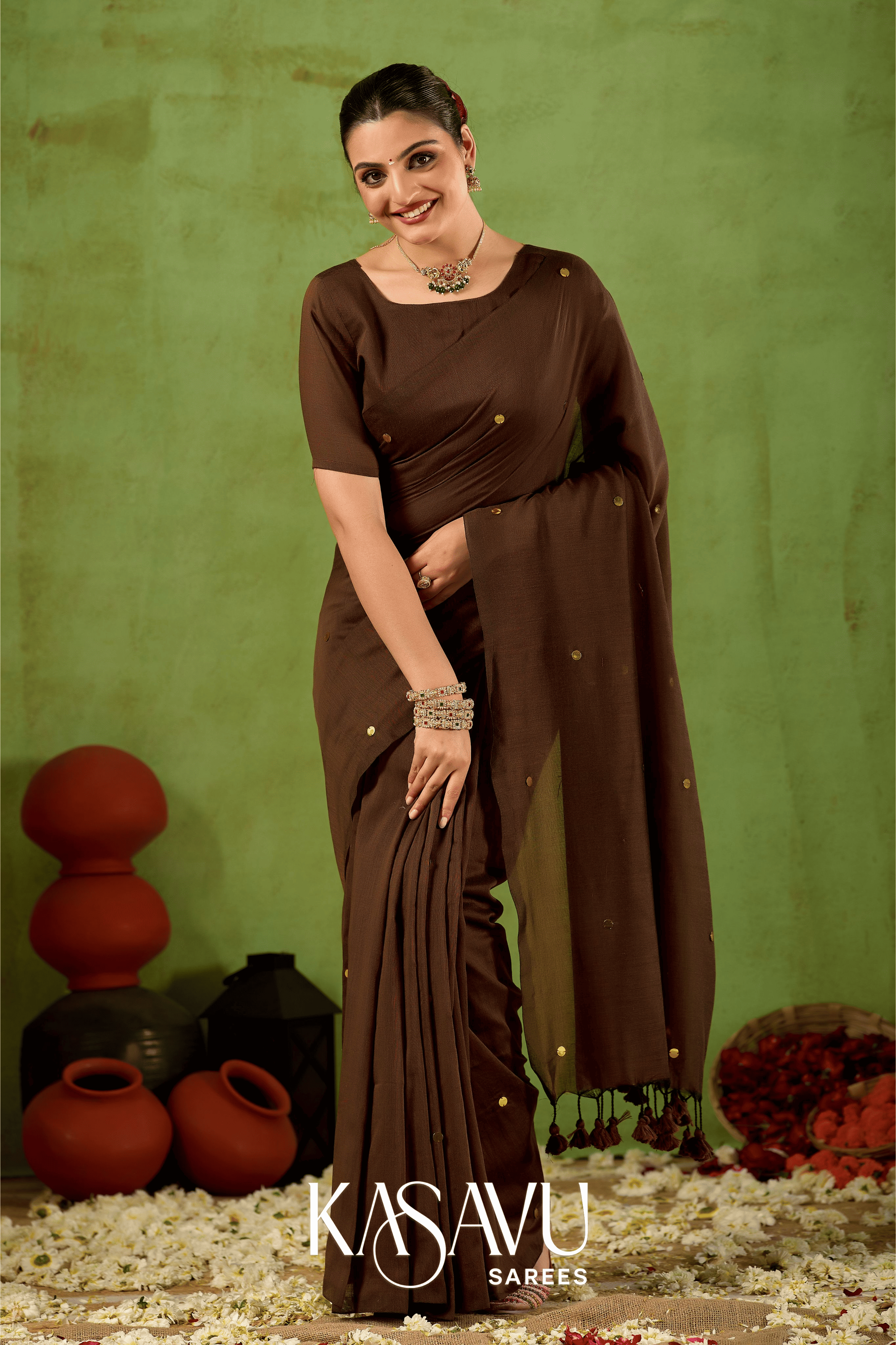Kasavu Brown Gini Cotton Saree