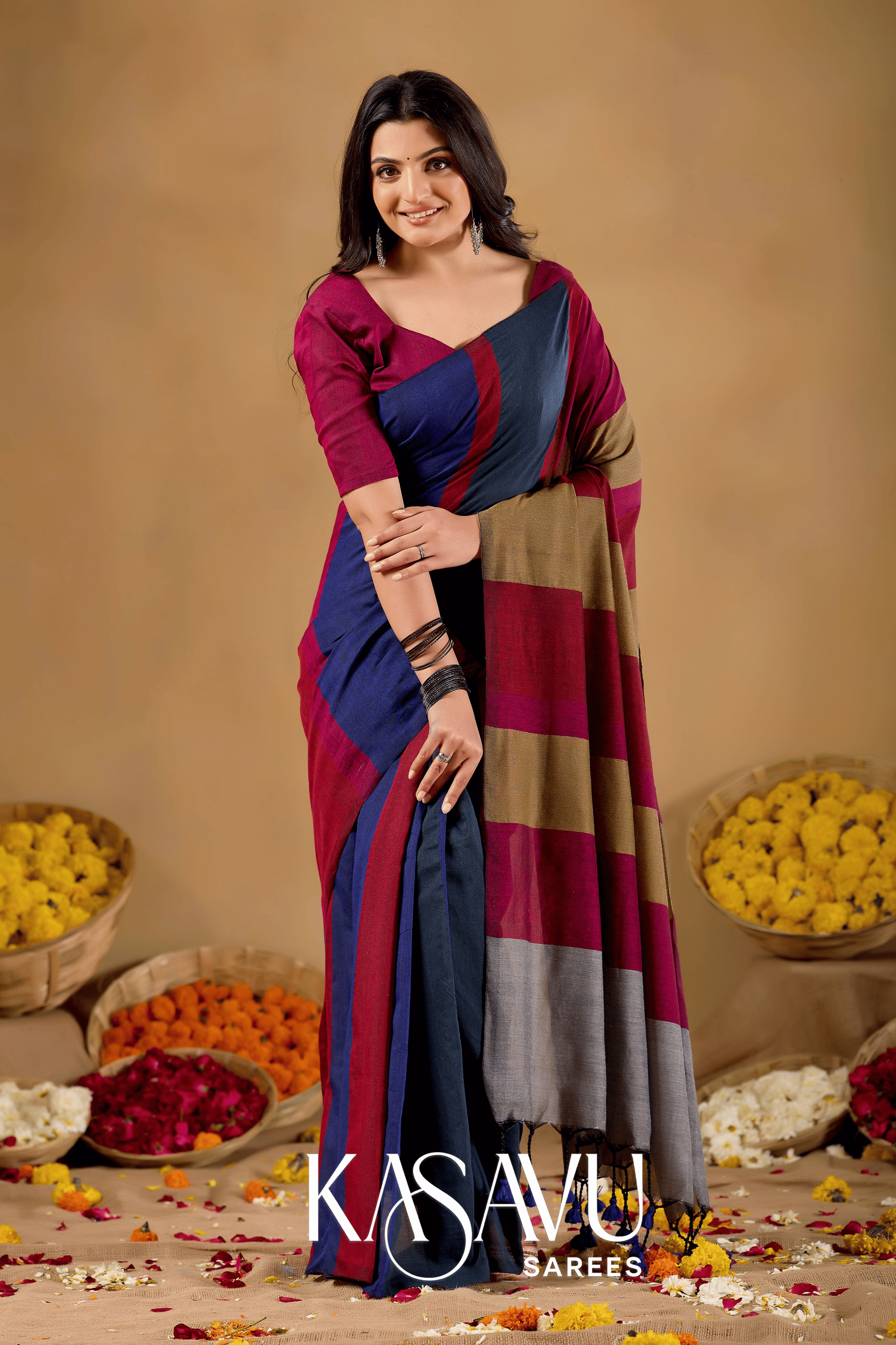 Kasavu Multi Khadi Cotton Saree