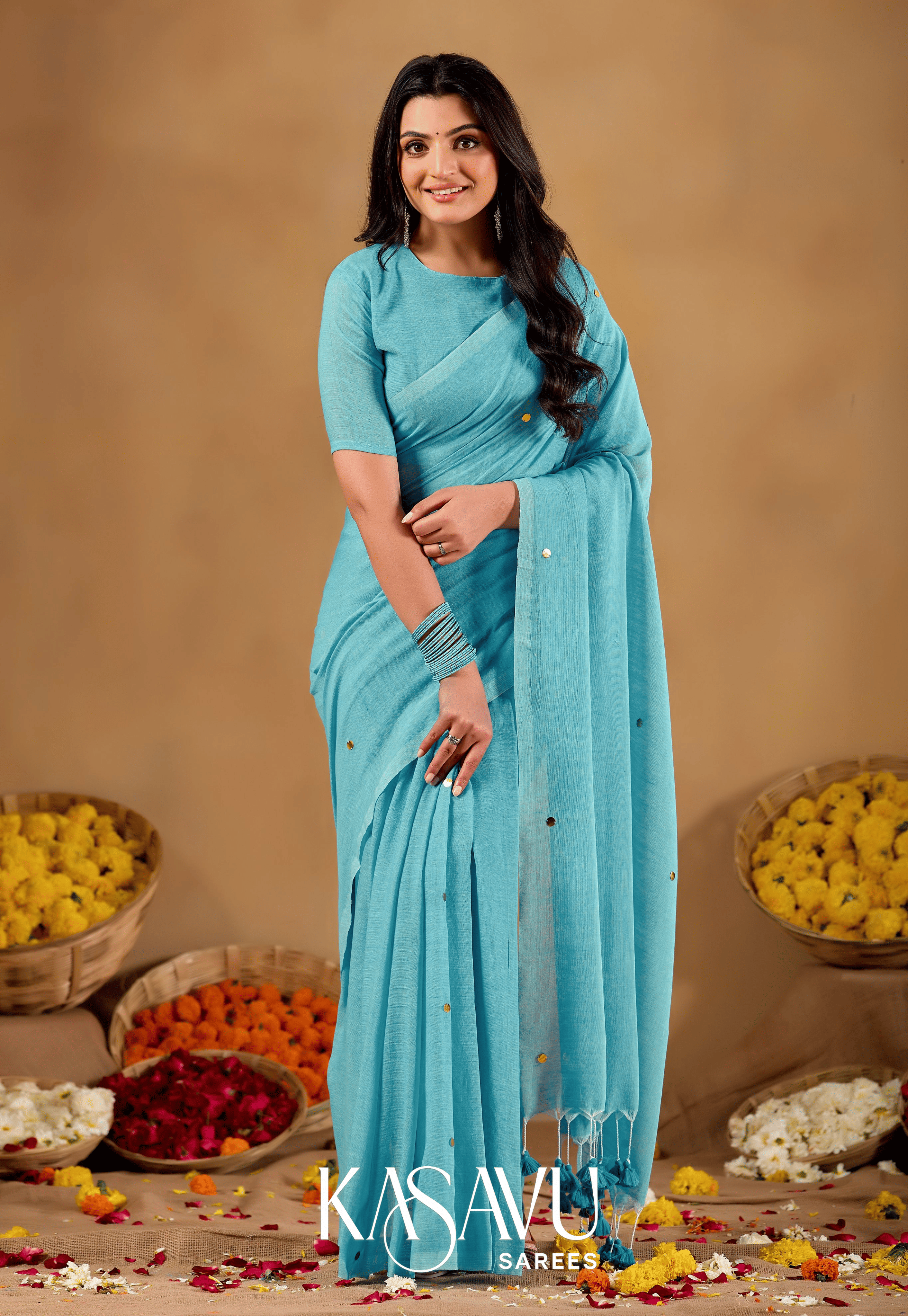Kasavu Blue Gini Cotton Saree