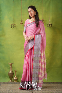 Kasavu Pink Narayanpet Cotton Saree