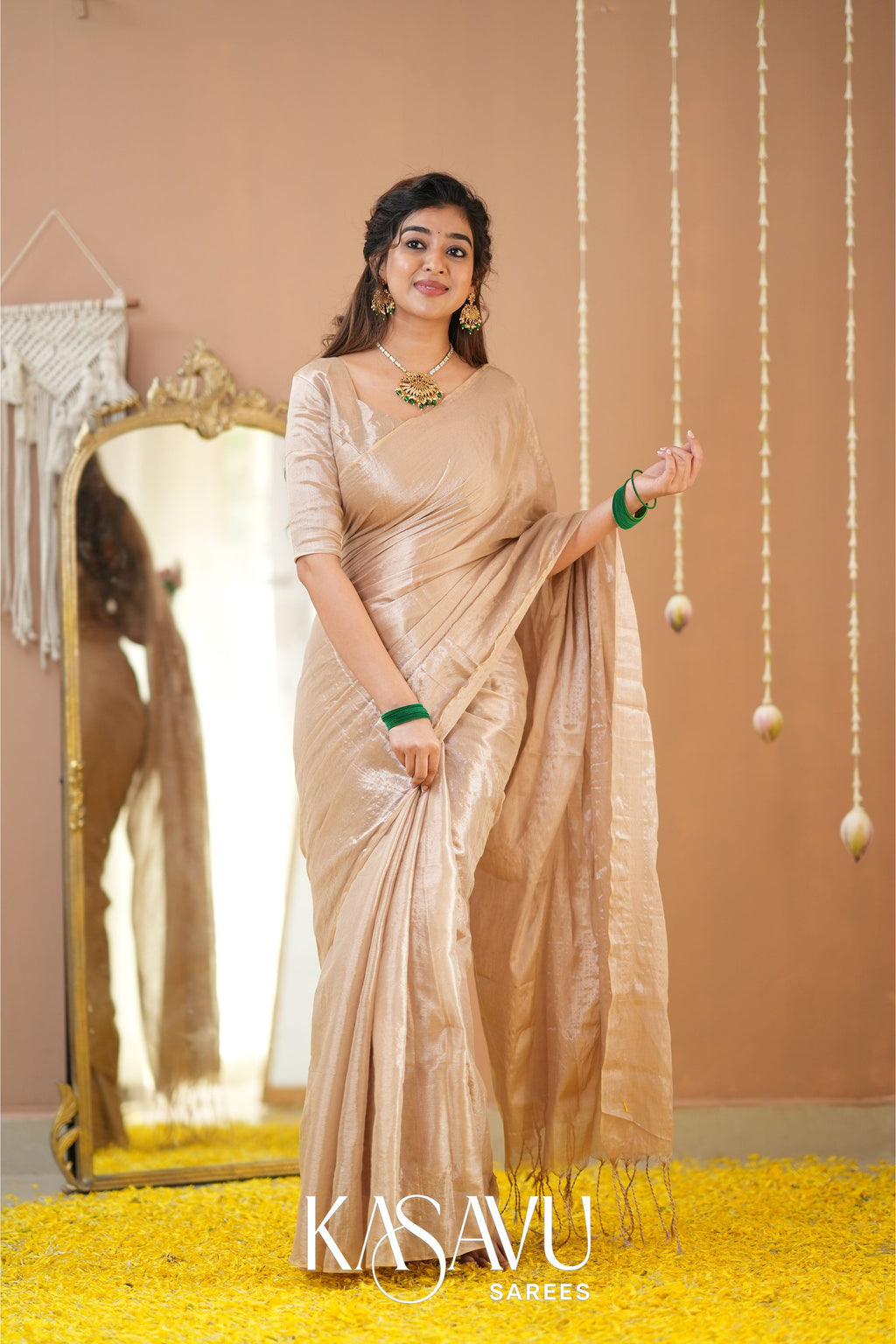 Kasavu Beige Tissue Cotten Saree