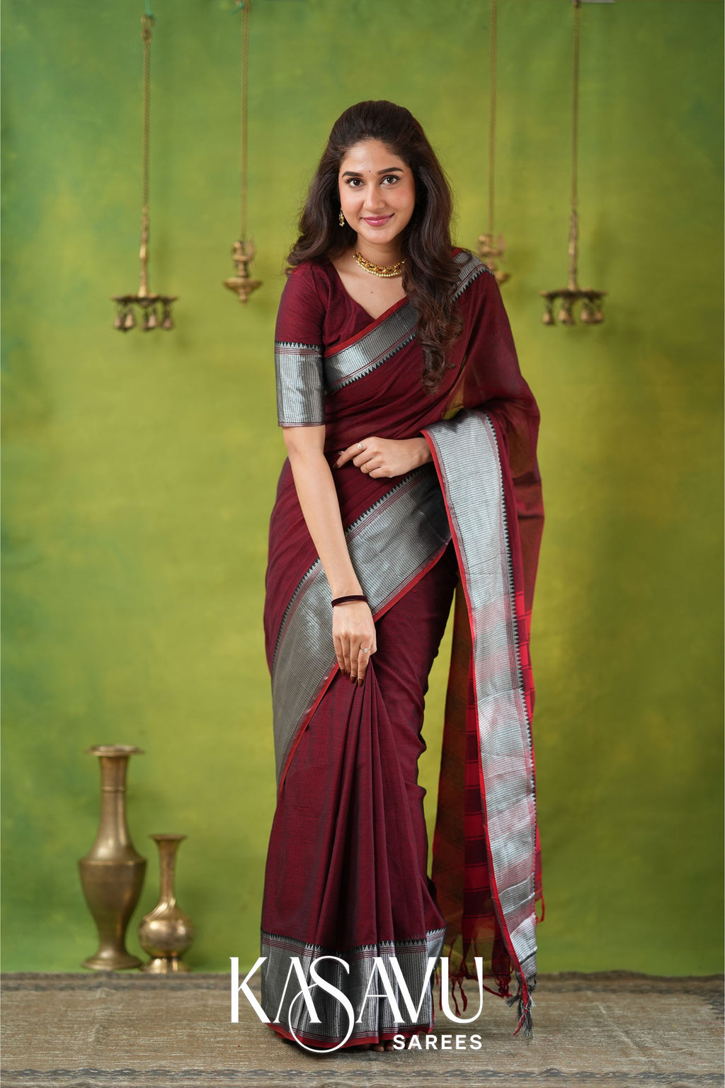 Kasavu Maroon Narayanpet Cotton Saree