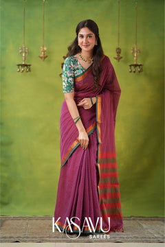 Kasavu Pink Narayanpet Cotton Saree