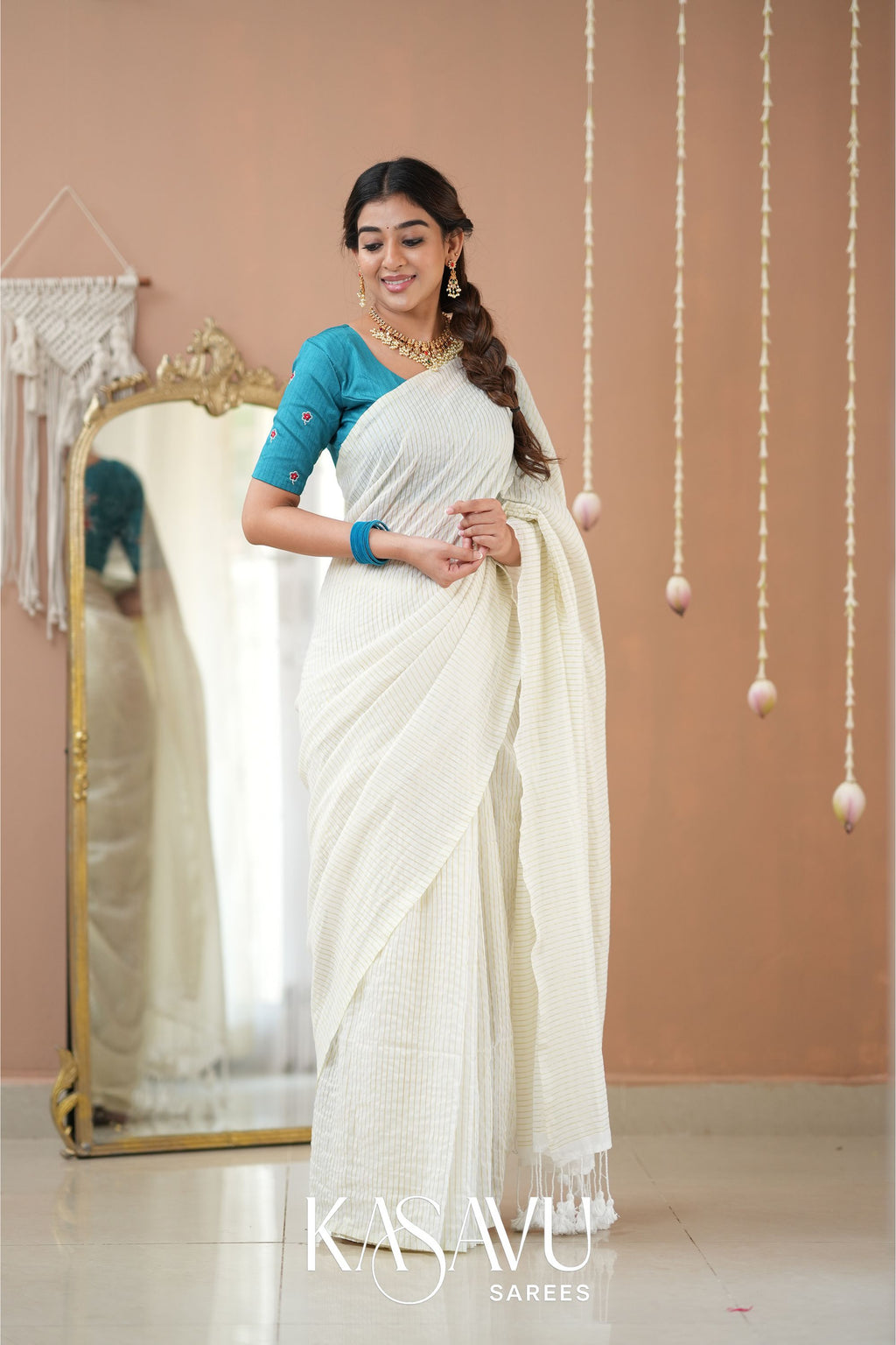 Kasavu White Stripe cotton Saree