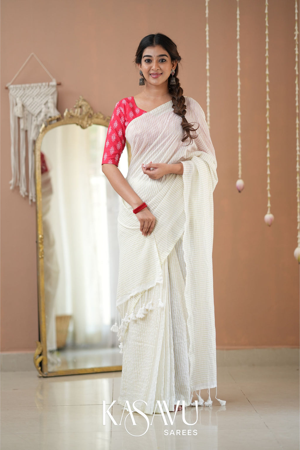 Kasavu White Stripe cotton Saree
