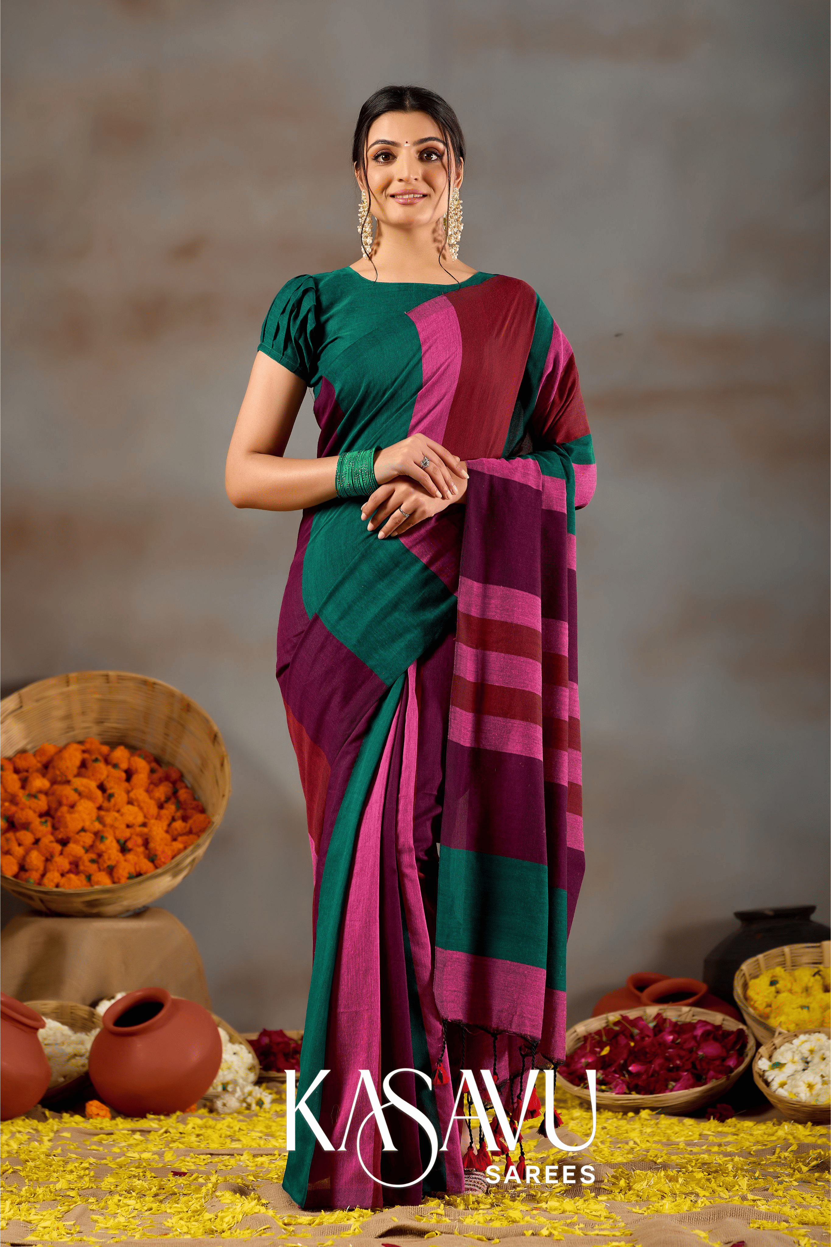 Kasavu Multi Khadi Cotton Saree