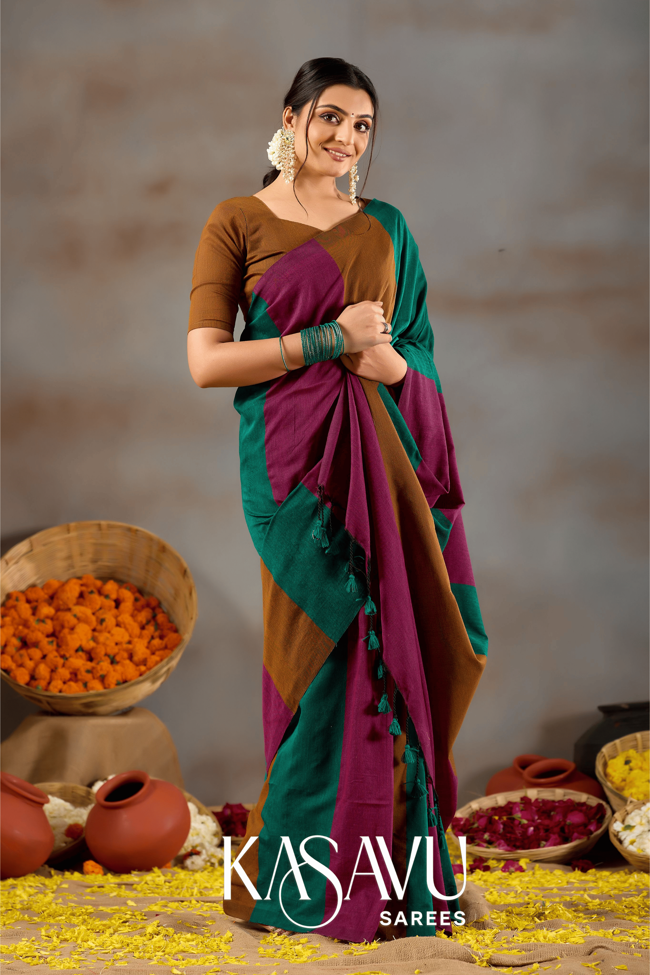 Kasavu Multi Khadi Cotton Saree