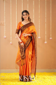 Kasavu Orange Tissue Cotten Saree