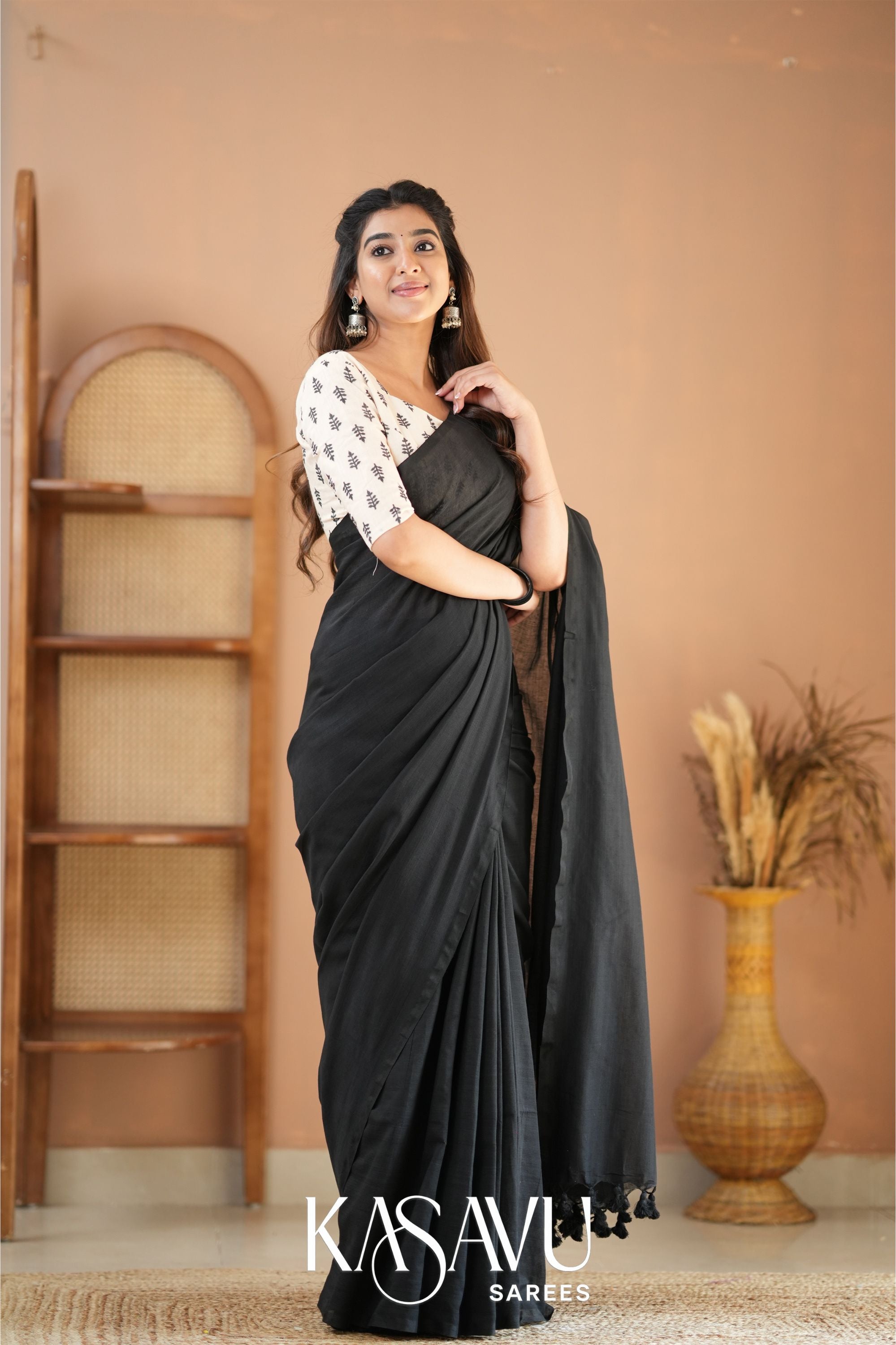 Kasavu Black Powerloom Cotton Saree
