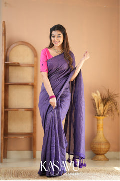 Kasavu Violet Stripe cotton Saree