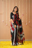 Kasavu Black Khadi Cotten Saree with Multicolour Border & Designer Blouse