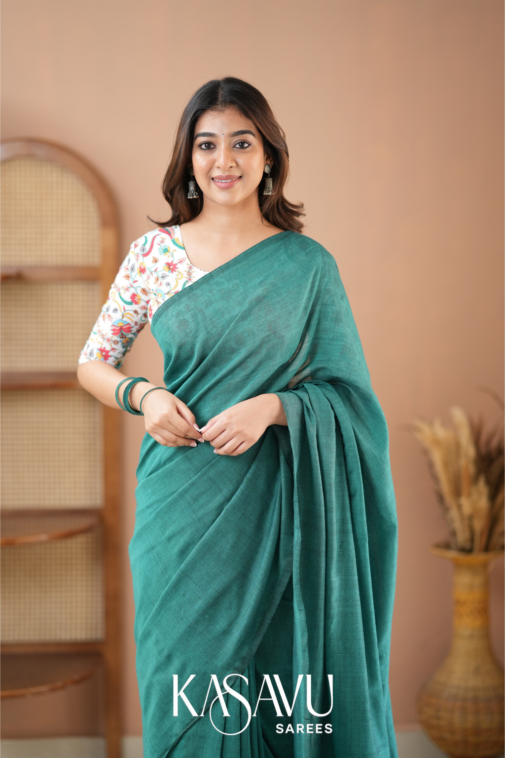 Kasavu Rama Green Powerloom Cotton Saree