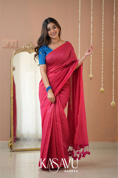 Kasavu Pink Stripe cotton Saree