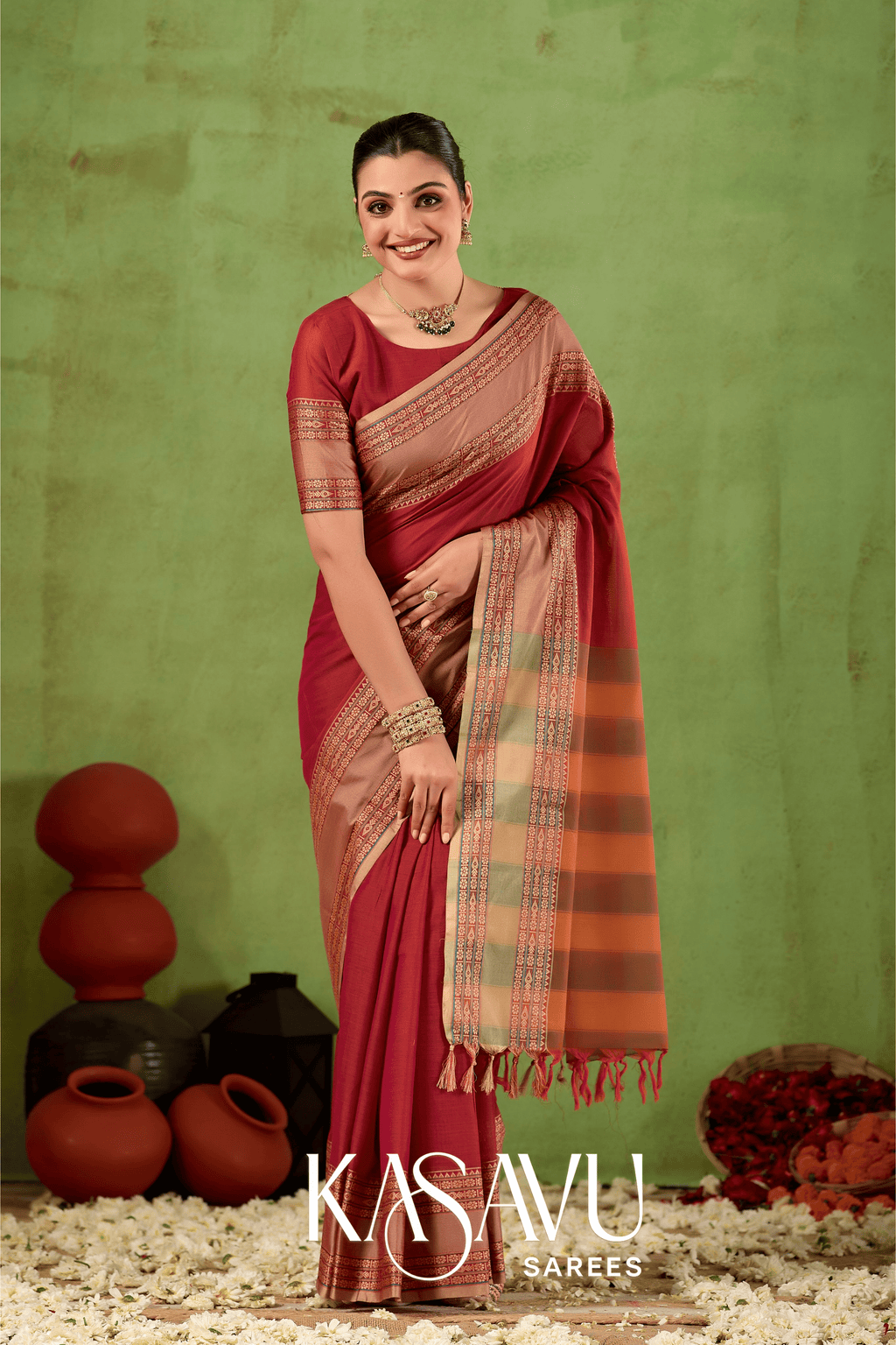 Kasavu Maroon Narayanpet Cotton Saree