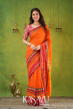 Kasavu Orange Narayanpet Cotton Saree