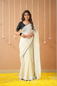 Kasavu White Powerloom Cotton Saree