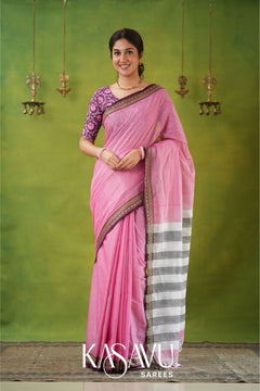 Kasavu Pink Narayanpet Cotton Saree