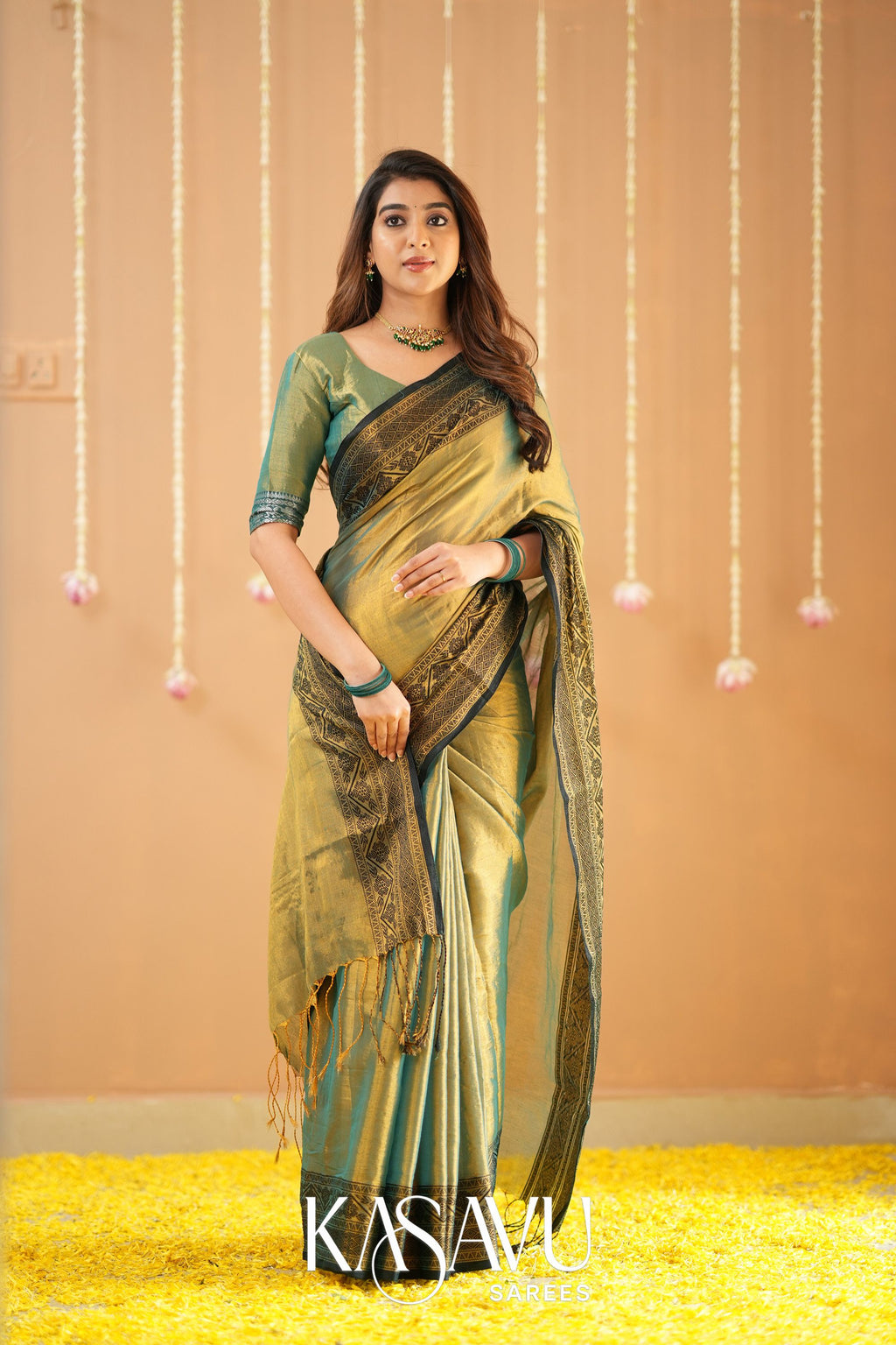 Kasavu Green Tissue Cotten Saree