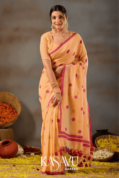 Kasavu Yellow Powerloom Print Cotton Saree