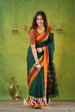 Kasavu Green Narayanpet Cotton Saree