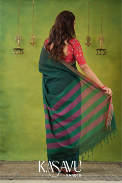 Kasavu Green Narayanpet Cotton Saree