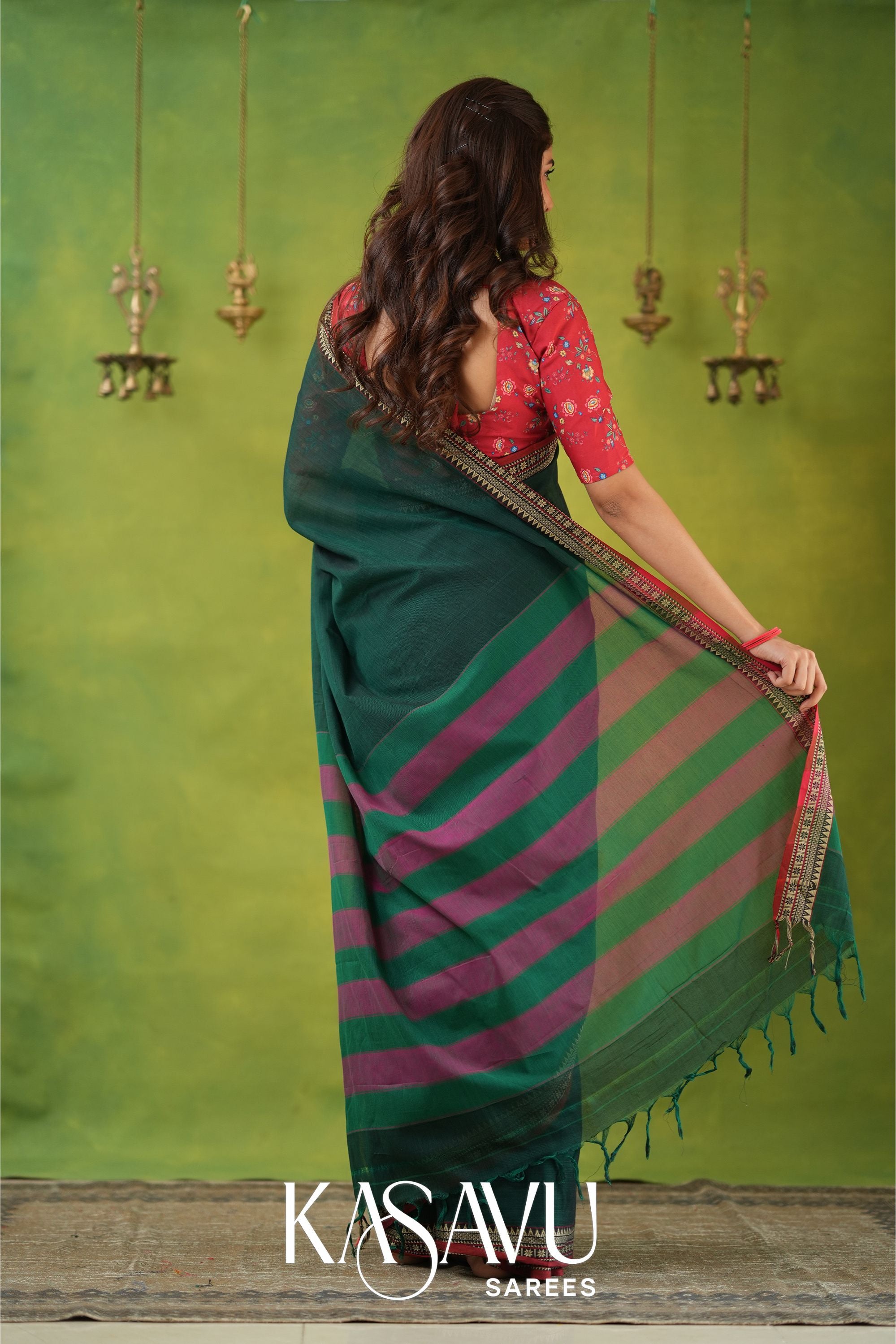 Kasavu Green Narayanpet Cotton Saree